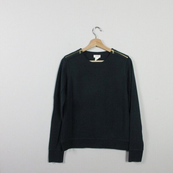 Club Monaco Womens Cashmere 100% M Dark Green Zip Sweater Top Luxury 206 - Picture 1 of 10